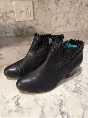 Coach Black Woven Collar Leather Ankle Booties